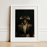 Bullish - Horny Gay Matador Art Print / Canvas Framed Portrait Man Bull Horns Dressed Ornate Dark Gay Matador Art, Queer Power Incarnate,