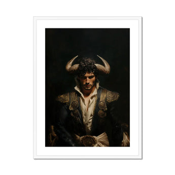 Bullish - Horny Gay Matador Art Print, Dramatic Portrait Matador Traditional Ornate Costume Horned Headdress