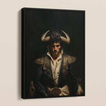 Bullish - Horny Gay Matador Framed Canvas, Framed Portrait Man Horns