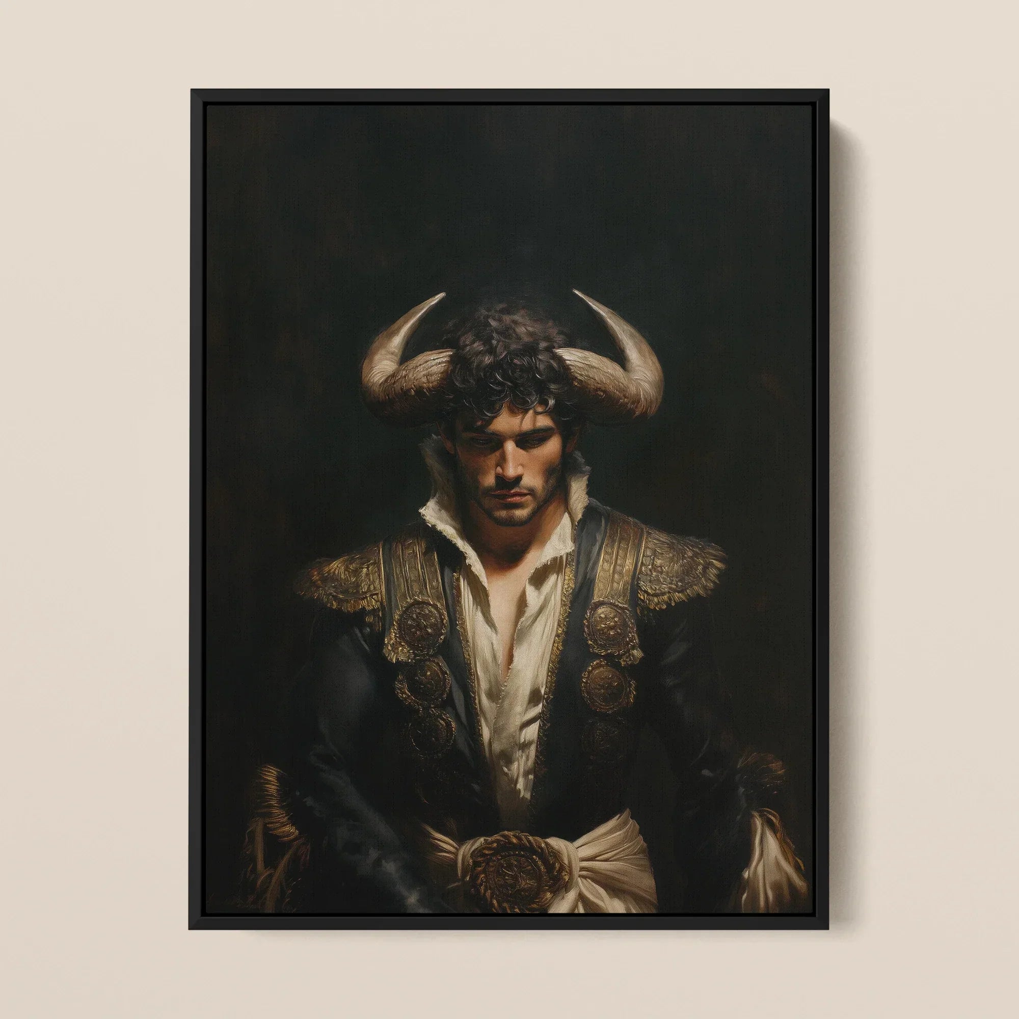 Bullish - Horny Gay Matador Framed Canvas, Framed Portrait Man Horns