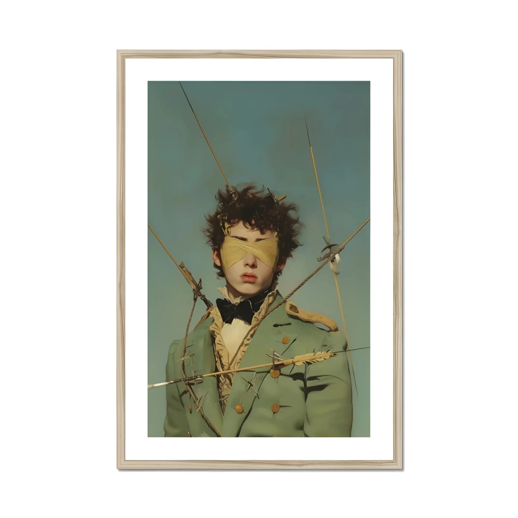 Bullseye - Surreal 18th Century Gay Military Art Print, Framed Portrait Blindfolded Person Green Military-style Jacket