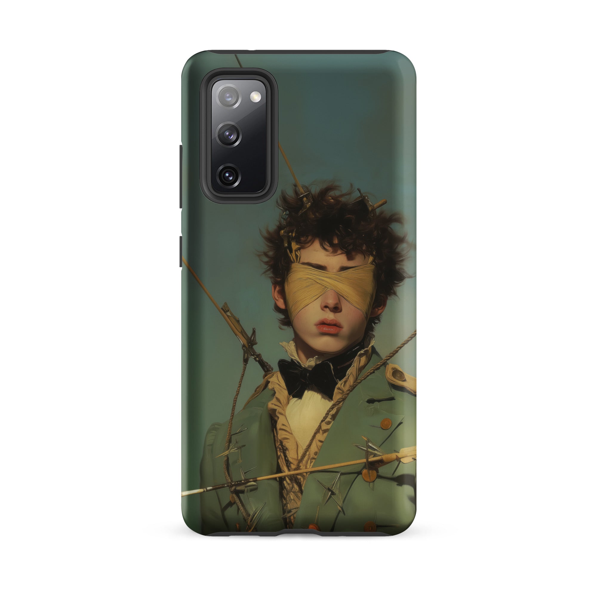 Bullseye Neo Baroque Gay Military Samsung Case, Galaxy S20 Fe / Matte, Green Smartphone Case Blindfolded Figure Tangled Barbed Wire
