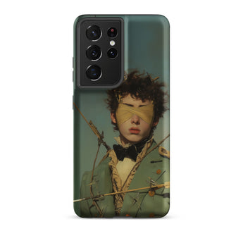 Bullseye - Neo-baroque Gay Military Samsung Case, Galaxy S21 Ultra / Matte, Smartphone Dark Teal Case Blindfolded Figure Messy Hair