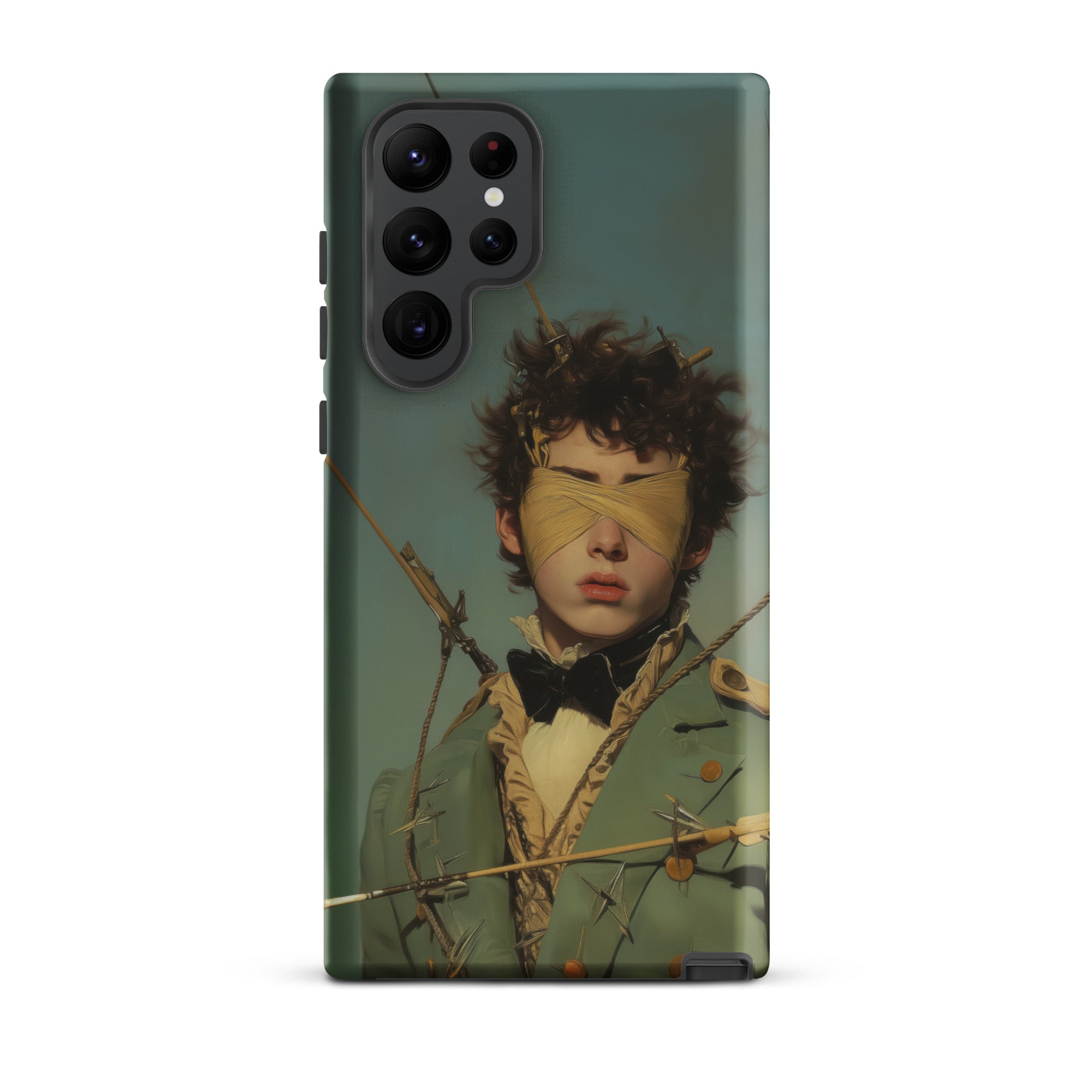 Bullseye Neo Baroque Gay Military Samsung Case, Galaxy S22 Ultra / Matte, Smartphone Case Stylized Portrait Blindfolded Person Arrows Thorns