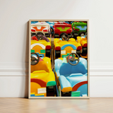Bumper to - Dodgem Cars Art Print / Canvas Framed Vibrant Colorful Array Children’s Ride-on Giclée, Waking Dream, Prints