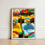 Bumper to - Dodgem Cars Art Print / Canvas Framed Vibrant Colorful Array Toy Race Giclée, Waking Dream, Prints