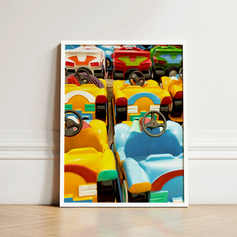 Bumper to - Dodgem Cars Art Print / Canvas Framed Vibrant Colorful Array Toy Race Giclée, Waking Dream, Prints