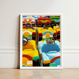 Bumper to - Dodgem Cars Art Print / Canvas Framed Vibrant Colorful Array Toy Race Giclée, Waking Dream, Prints