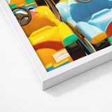 Bumper to - Dodgem Cars Art Print / Canvas Vibrant Glossy Illustration Colorful Children’s Ride White Frame Giclée, Waking Dream, Prints