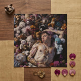 Bunked Twunk - Trashy Lowbrow Gay Punk Art Print / Canvas Square Man Tattoos Among Colorful Stuffed Shirtless Slumbers, Homoerotic Prints