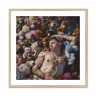 Bunked Twunk Trashy Lowbrow Gay Punk Art Print, Figure Surrounded Plush Teddy Bears Colorful Flowers