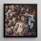 Bunked Twunk - Trashy Lowbrow Gay Punk Framed Canvas, 12’’x12’’ / Black Floating Frame, Framed Artwork Tattooed Man Surrounded Stuffed
