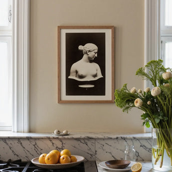 Bust of Greek Slave - Hiram Powers Art Print / Canvas Minimalist Wooden-framed Black-and-white Portrait Classical Female Bust Elegant Hiram
