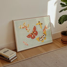 Butterflies Kamisaka Sekka Chō Senshu Art Print, 30x20’’ / 76x51cm / Unframed, Framed Artwork Colorful Butterflies Pale Mint Background