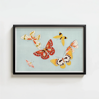 Framed Artwork Collection Colorful Stylized Butterflies Red Yellow Kamisaka Sekka’s Vibrant, Japan’s Artistic Renaissance, Chō Senshu