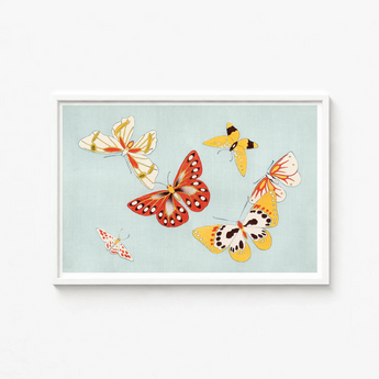 Framed Artwork Collection Colorful Stylized Butterflies Red Yellow Kamisaka Sekka’s Vibrant, Japan’s Artistic Renaissance, Chō Senshu