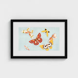 Butterflies - Kamisaka Sekka Cho Senshu Art Print / Canvas Framed Artwork Collection Colorful Light Blue Background Sekka’s Vibrant,
