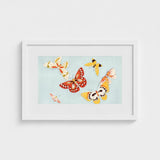 Butterflies - Kamisaka Sekka Cho Senshu Art Print / Canvas Framed Artwork Light Blue Background Colorful Stylized Sekka’s Vibrant, Japan’s