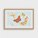 Butterflies - Kamisaka Sekka Cho Senshu Art Print / Canvas Framed Artwork Light Blue Background Colorful Stylized Sekka’s Vibrant, Japan’s