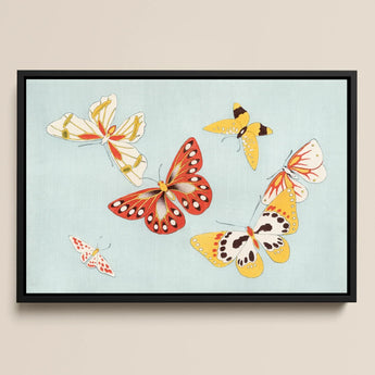 Butterflies - Kamisaka Sekka Cho Senshu Art Print / Canvas Framed Artwork Collection Colorful Stylized Butterflies Red Yellow Kamisaka