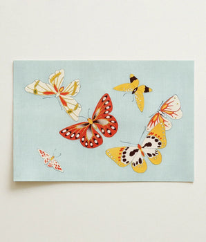 Rectangular Light Blue Card Vibrant Illustration Multiple Butterflies Kamisaka Sekka’s, Japan’s Artistic Renaissance, Chō Senshu Collection