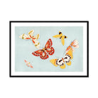 Butterflies Kamisaka Sekka Chō Senshu Art Print, Colorful Butterflies Orange Yellow White Tones Painted Delicate