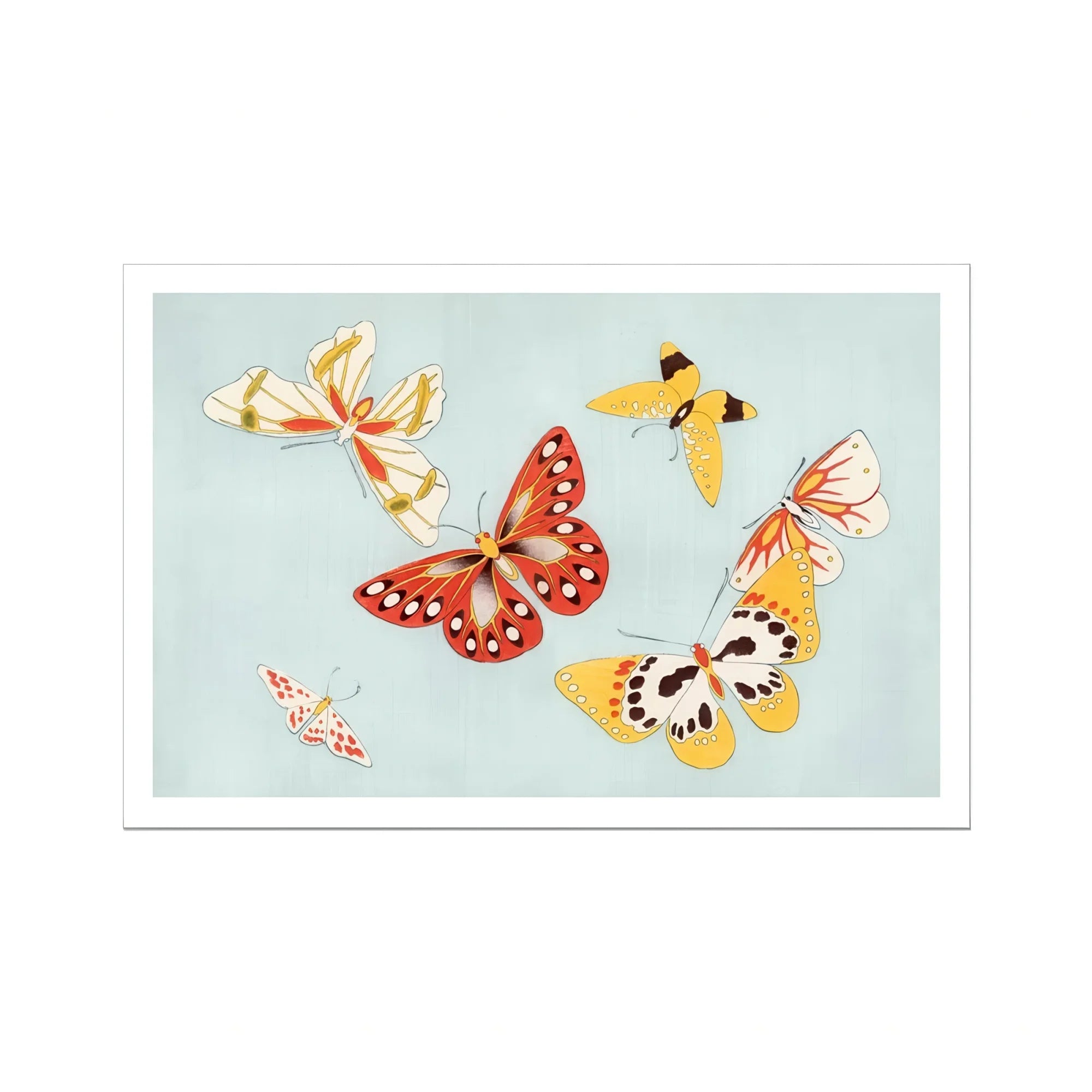 Butterflies - Kamisaka Sekka Chō Senshu Art Print, Colorful Butterflies Shades Red Yellow Orange