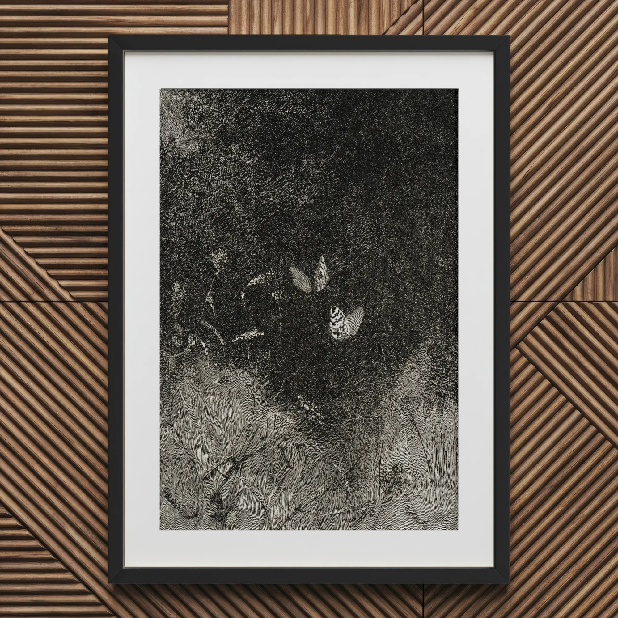 Butterflies - William Baxter Closson Art Print, 20x30’’ / 51x76cm / Black Frame / 2’’ Matboard, Framed Black White Nature Artwork