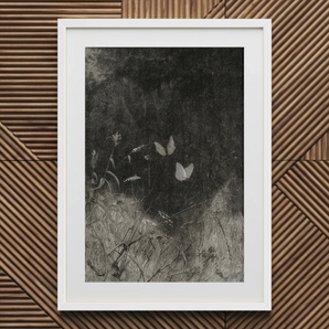 Butterflies - William Baxter Closson Art Print, 20x30’’ / 51x76cm / White Frame / 2’’ Matboard, Framed Monochrome Artwork Butterflies Field