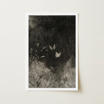 Butterflies - William Baxter Closson Art Print / Canvas Framed Black-and-white Illustration Delicate Wild Grasses, Meadow Stems Prints