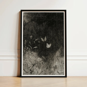 Black-framed Artwork Monochromatic Print Delicate Butterflies Wild Grasses William Baxter Closson, Art, Meadow Stems
