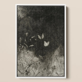 Butterflies - William Baxter Closson Art Print / Canvas Framed Black-and-white Illustration Delicate White Butterflies Tall Grass William