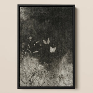Butterflies - William Baxter Closson Framed Canvas, 12x18’’ / 31x46cm / Black Floating Frame, Framed Black White Artwork Butterflies