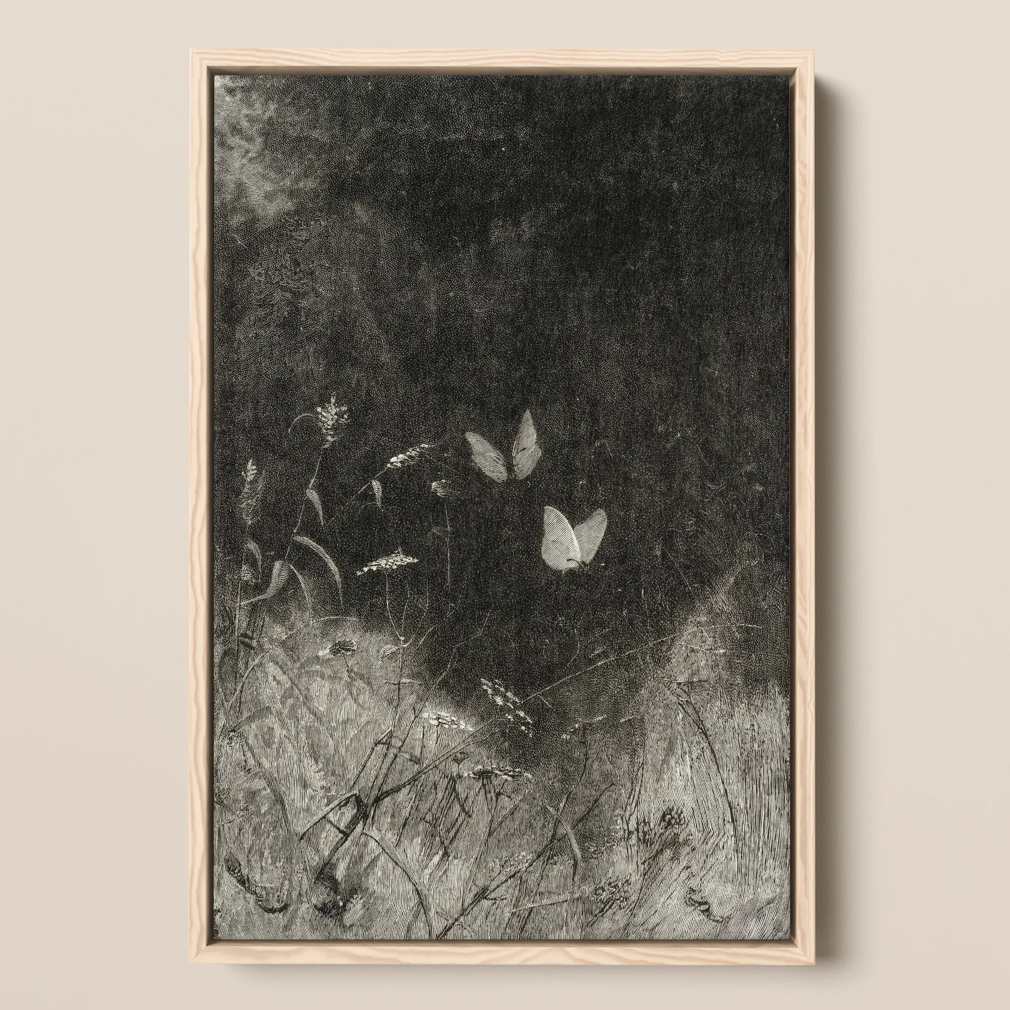 Butterflies - William Baxter Closson Framed Canvas, 12x18’’ / 31x46cm / Natural Floating Frame, Framed Monochrome Nature Painting