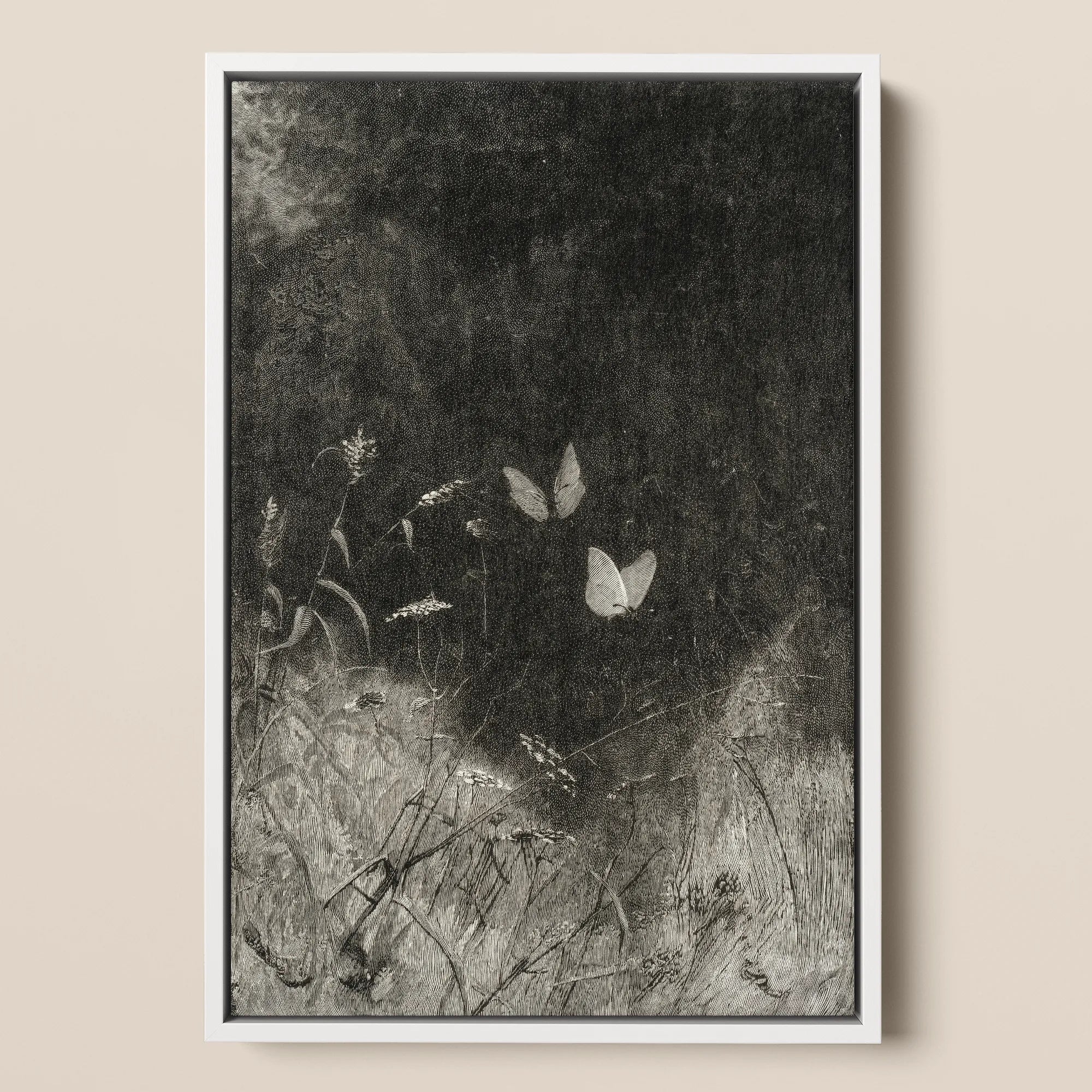 Butterflies - William Baxter Closson Framed Canvas, 12x18’’ / 31x46cm / White Floating Frame, Framed Monochrome Artwork Butterflies Field