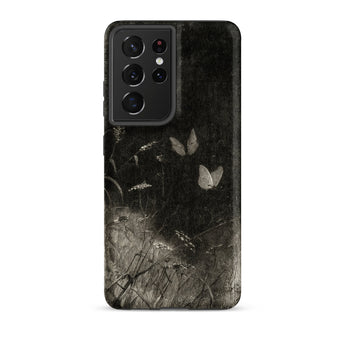 Butterflies - William Baxter Closson Phone Case Samsung Galaxy S21 Ultra / Matte Black Phone Case Monochrome Illustration Delicate White