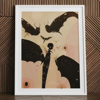 Surreal butterfly metamorphosis art print, framed.