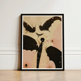 Black-framed Art Print Stylized Illustration Figure Bat Wings Surreal Metamorphosis, Butterfly Effect
