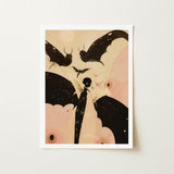 Butterfly Effect - Surreal Metamorphosis Art Print / Canvas Framed Artwork Stylized Illustration Black-winged Creatures Soft Pink, Prints