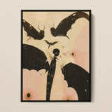 Butterfly Effect - Surreal Metamorphosis Art Print / Canvas Black-framed Artwork Stylized Figure Wings Surrounded Bats Soft Surreal