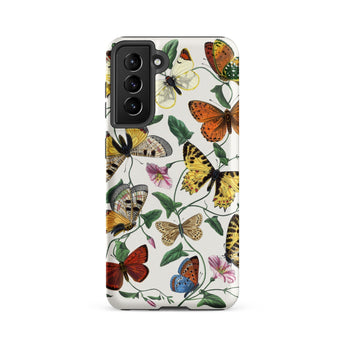 Butterfly & Moth - Paul Gervais Samsung Case, Galaxy S21 Fe / Matte, White Phone Case Colorful Butterfly Floral Pattern