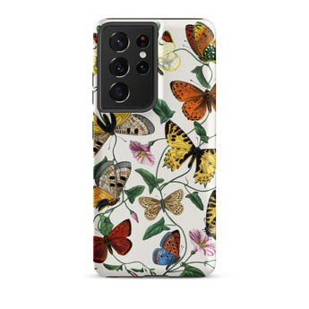 Butterfly & Moth - Paul Gervais Samsung Case, Galaxy S21 Ultra / Matte, White Smartphone Case Colorful Butterfly Floral Pattern