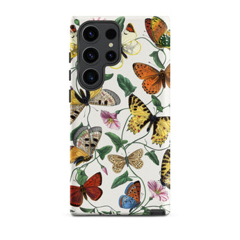 Butterfly & Moth - Paul Gervais Samsung Case, Galaxy S23 Ultra / Matte, White Smartphone Case Colorful Butterfly Floral Pattern