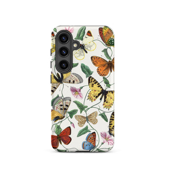 Butterfly & Moth - Paul Gervais Samsung Case, Galaxy S24 / Matte, White Phone Case Adorned Colorful Butterfly Floral Pattern