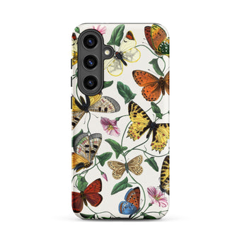 Butterfly & Moth - Paul Gervais Samsung Case, Galaxy S24 Plus / Matte, White Phone Case Colorful Butterfly Floral Pattern