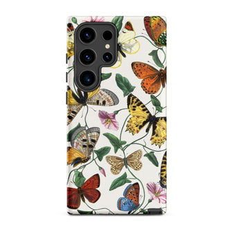 Butterfly & Moth - Paul Gervais Samsung Case, Galaxy S24 Ultra / Matte, White Phone Case Vibrant Butterfly Floral Pattern