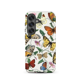 Butterfly & Moth - Paul Gervais Samsung Case, Galaxy S25 / Matte, White Smartphone Case Colorful Butterfly Floral Pattern