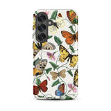 Butterfly & Moth - Paul Gervais Samsung Case, Galaxy S25 Plus / Matte, White Smartphone Case Colorful Butterfly Floral Pattern