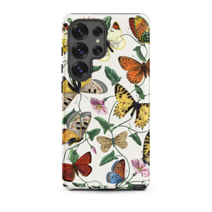 Butterfly & Moth - Paul Gervais Samsung Case, Galaxy S25 Ultra / Matte, White Phone Case Adorned Vibrant Butterfly Floral Pattern