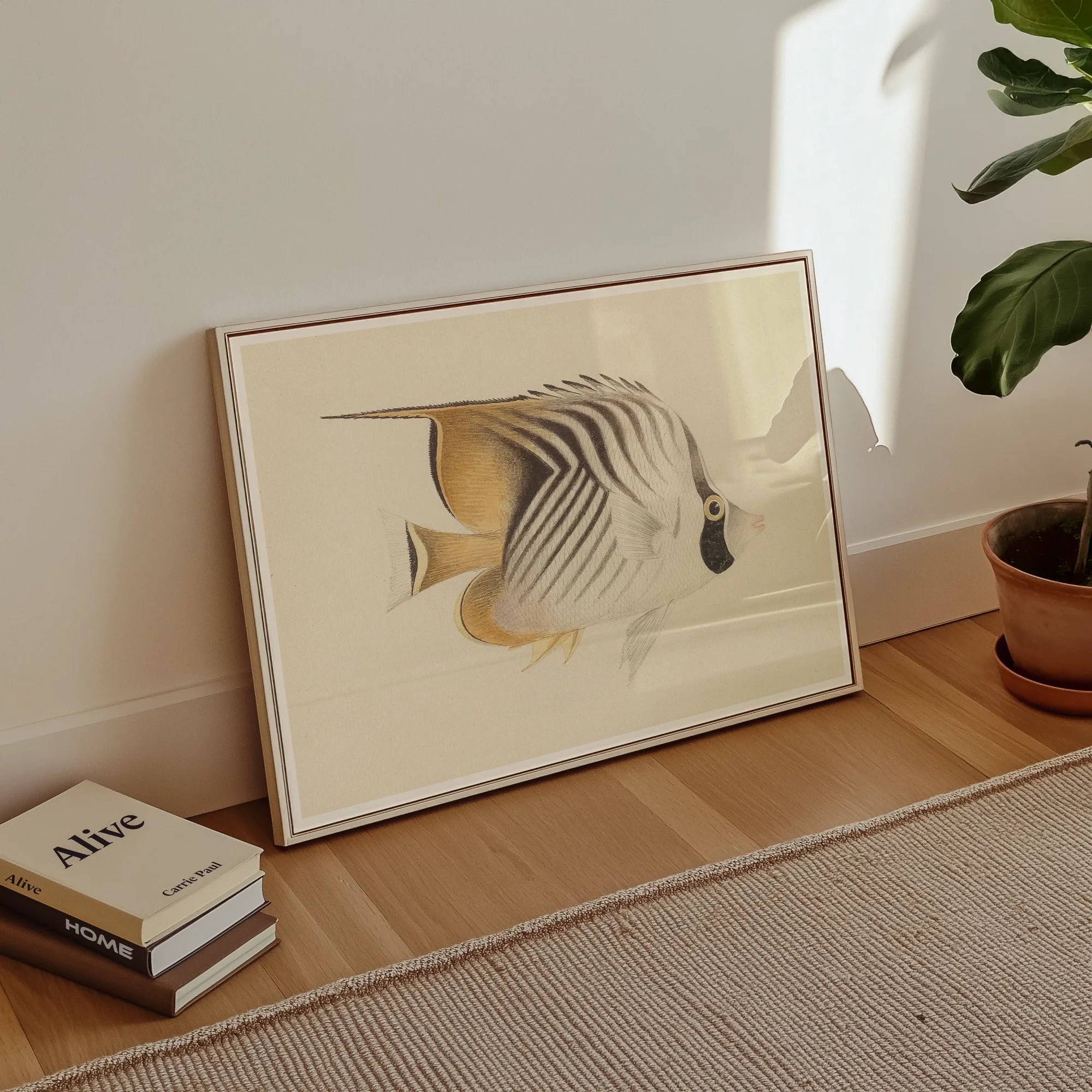 Butterflyfish - Luigi Balugani Ocean Life Art Print, Framed Artwork White Beige Tropical Fish